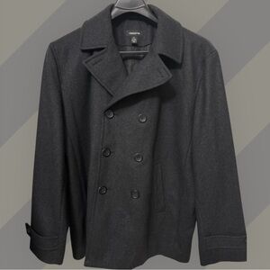 Claiborne Mens Black Wool Blend Pea Coat Jacket XX-Large